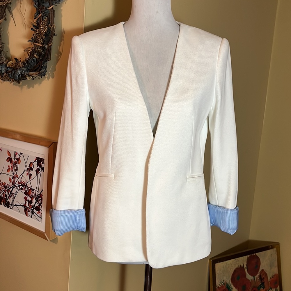 TOMMY HILFIGER Size 6 Bright White Texture Blazer FlipCuff Summer Beach $139 NEW